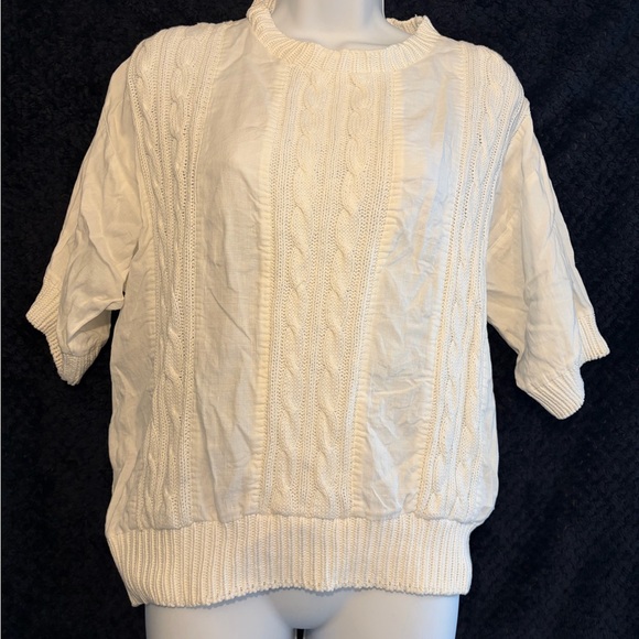 Vintage 1980s Regina Porter Cream Cable Knit Sweater Tee - Picture 2 of 5